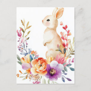 Bunte Aquarell Oster Postkarte mit Osterhase