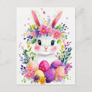 Bunte Aquarell Oster Postkarte mit Osterhase