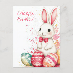 Bunte Aquarell Oster Postkarte mit Osterhase