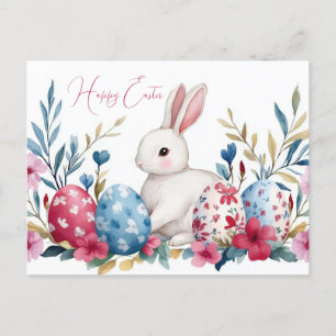 Bunte Aquarell Oster Postkarte mit Osterhase