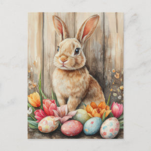 Bunte Aquarell Oster Postkarte mit Osterhase