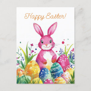 Bunte Aquarell Oster Postkarte mit Osterhase