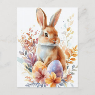 Bunte Aquarell Oster Postkarte mit Osterhase