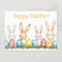 Bunte Aquarell Oster Postkarte mit Osterhasen