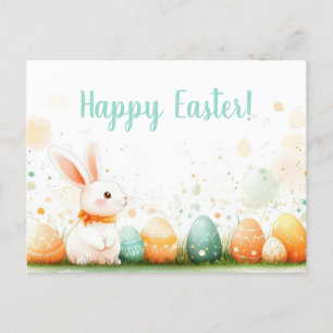 Bunte Aquarell Oster Postkarte mit Osterhasen