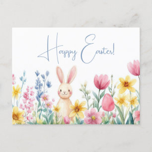 Bunte Aquarell Oster Postkarte mit Osterhasen