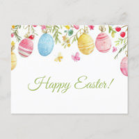 Bunte Aquarell Oster Postkarte mit Osterhasen