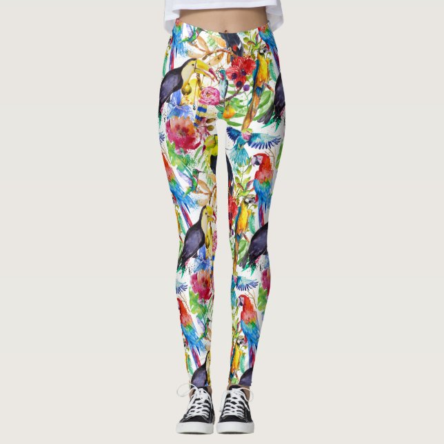 Bunte Aquarell-Papageien 2 Leggings (Vorderseite)