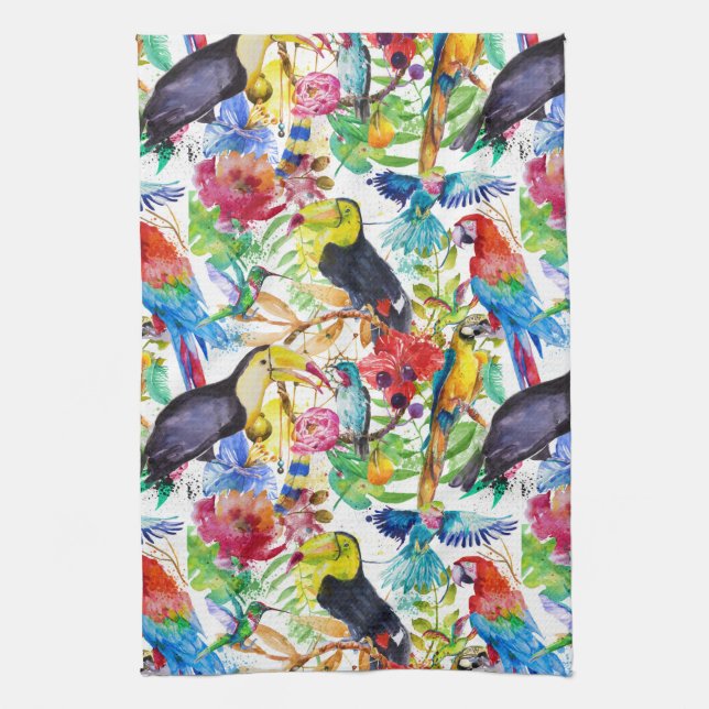 Bunte Aquarell-Papageien Handtuch (Vertikal)