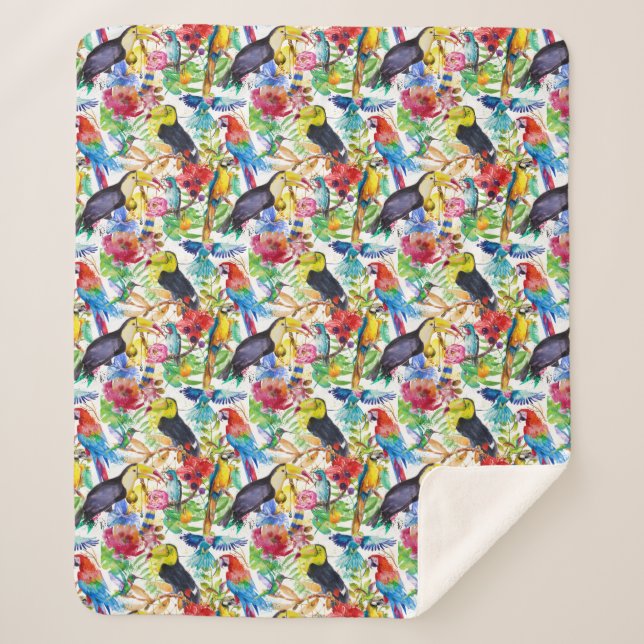 Bunte Aquarell-Papageien Sherpadecke (Vorderseite)