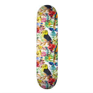 Bunte Aquarell-Papageien Skateboard