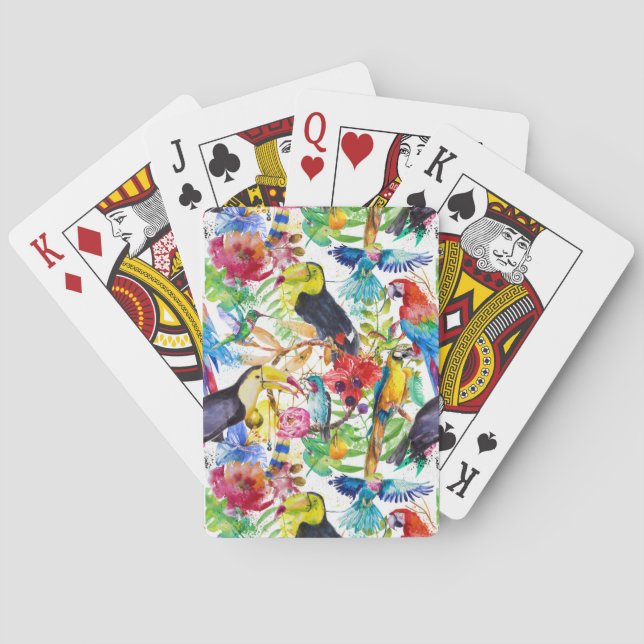 Bunte Aquarell-Papageien Spielkarten (Rückseite)