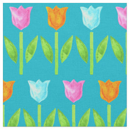 Bunte Aquarell-Tulpen in rosa, blau, orange Stoff
