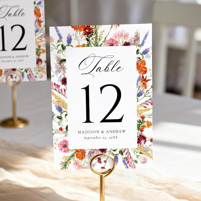 Bunte Aquarell-Wildblumen-Hochzeit Tischnummer (Von Creator hochgeladen)