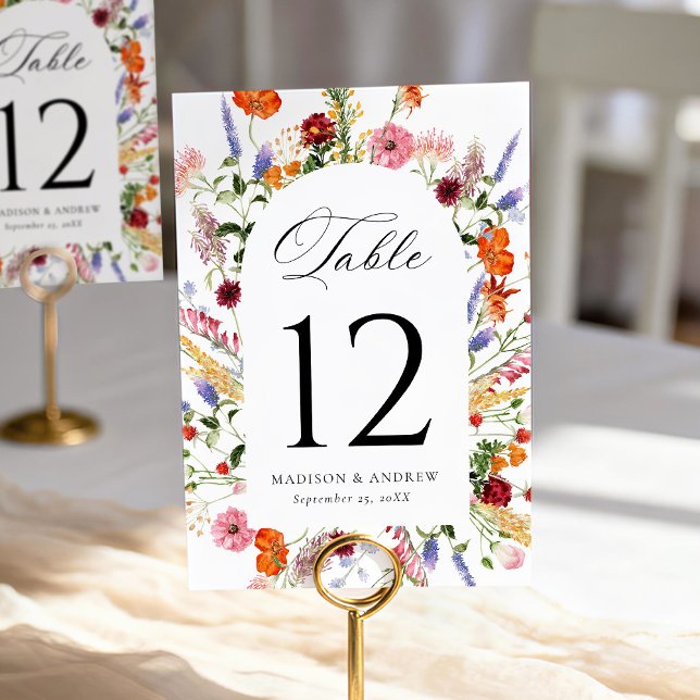 Bunte Aquarell-Wildblumen-Torbogen-Hochzeit Tischnummer (Von Creator hochgeladen)