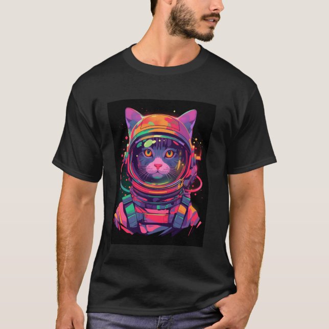 Bunte Astronaut Katze 1 T-Shirt (Vorderseite)