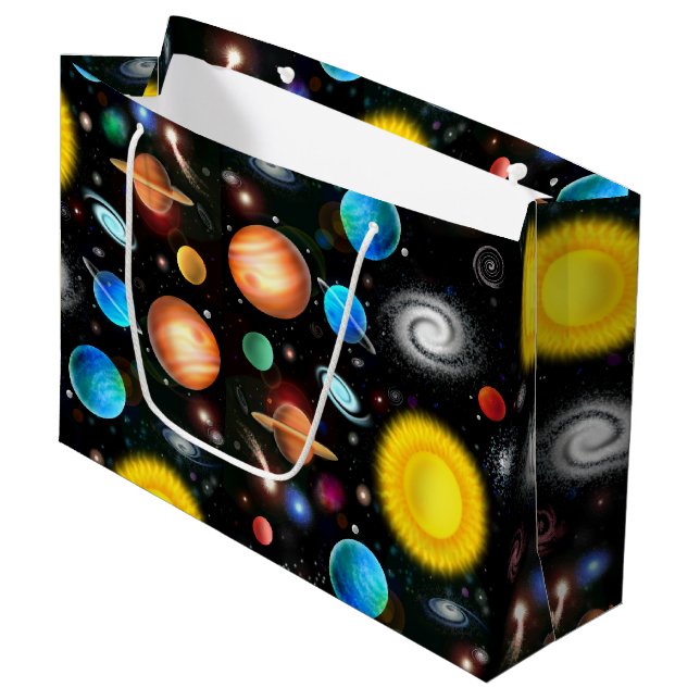 Bunte Astronomie-Raum-Geschenk-Tasche Große Geschenktüte (Vorderseite Schrägansicht)