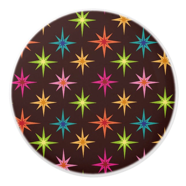 Bunte atomare Sternexplosionen der Funky Mid Centu Keramikknauf (Vorderseite)