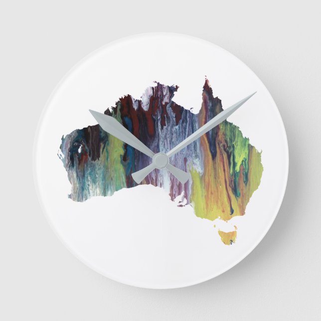 Bunte Australien-Silhouette Runde Wanduhr (Vorderseite)