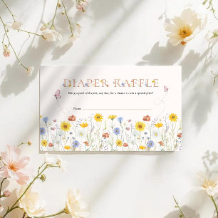Bunte Baby-Party-Windel-Raffle mit Wildblumen Begleitkarte