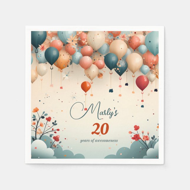 Bunte Ballon Birthday Papier Napkins Serviette (Vorderseite)