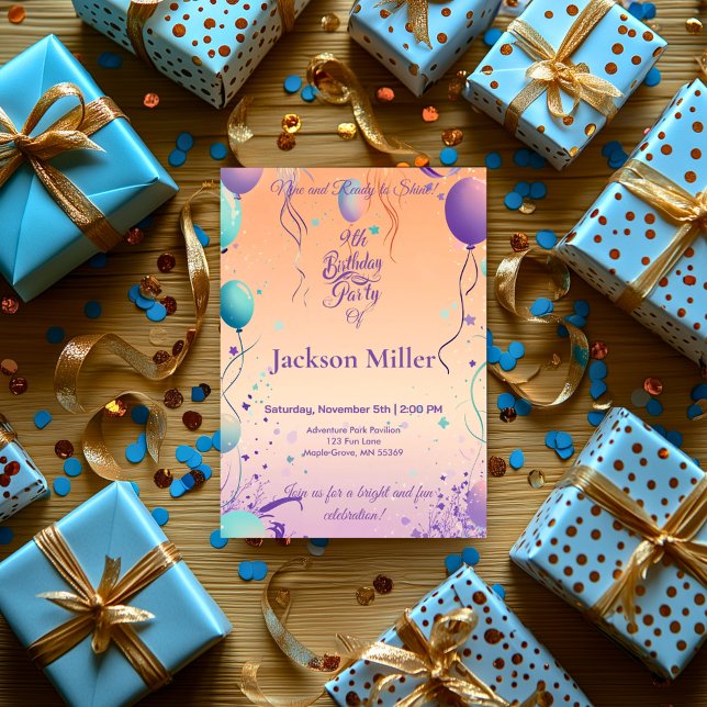 Bunte Ballon Geburtstagsparty & Niedliche Löwe Einladung (Von Creator hochgeladen)