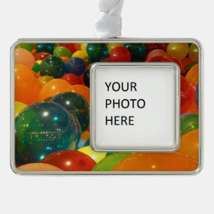 Bunte Ballons Party Design Rahmen-Ornament Silber
