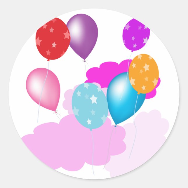 bunte Ballons und Wolken, Party Runder Aufkleber (Vorderseite)