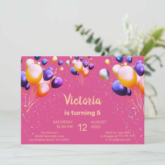 Bunte Balloons Geburtstagsfeier Einladung (Stehend Vorderseite)