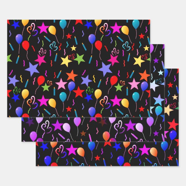 Bunte Balloons und Stars Geschenkpapier Set (Set)