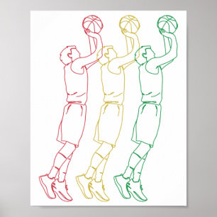 Bunte Basketballspieler-Linienkunst-Sportposter Poster