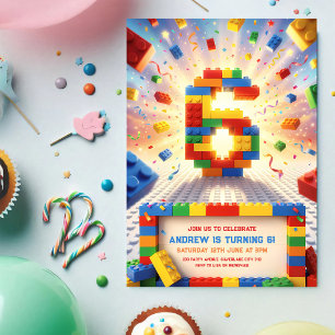 Bunte Bausteine zum 6. Geburtstag Einladung
