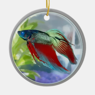 Bunte Betta Fische in einer Blase Keramik Ornament