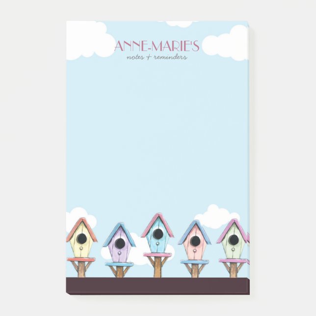 Bunte Birdhouses-Anmerkungen u. Erinnerungen Post-it Klebezettel (Vorderseite)