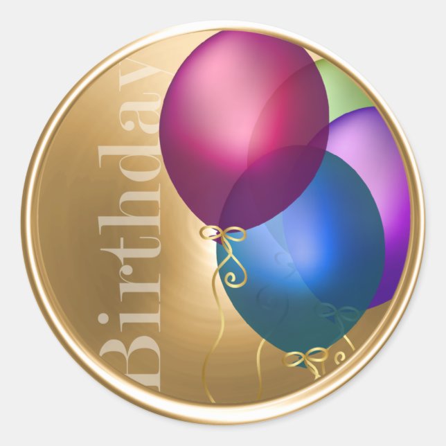 Bunte Birthday Balloons Gold Umschlag Aufkleber (Vorderseite)