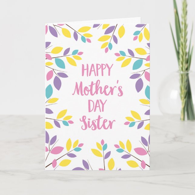 Bunte Blätter Muttertag für Schwester Karte (Vorderseite)