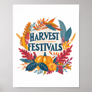Bunte Blätter und Kürbis für Erntedankfeste Poster