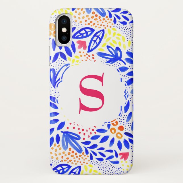 Bunte blaue BlumenWasserfarbe-Telefon-Abdeckung Case-Mate iPhone Hülle (Rückseite)