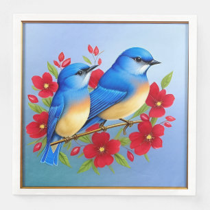 Bunte Blaue Vögel sitzen zwischen roten Blumen Serviette