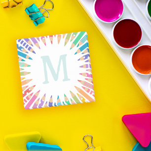 Bunte Bleistifte Blasses Monogramm Post-it Klebezettel