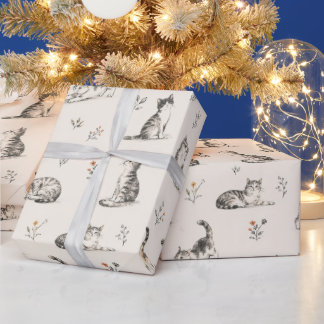Bunte Bleistiftskizze Katzen Geschenkpapier