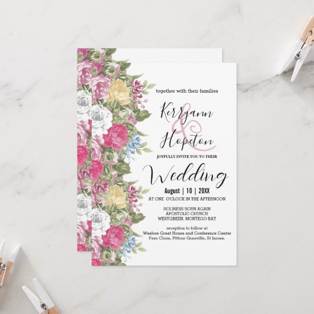 Bunte Blume blüht Hochzeit Einladung (Vorderseite/Rückseite Beispiel)