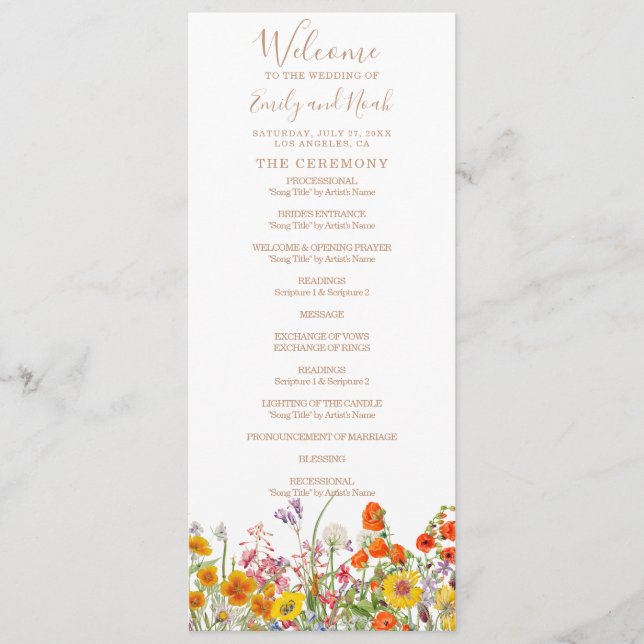 Bunte Blume Hochzeit Programm (Vorderseite)