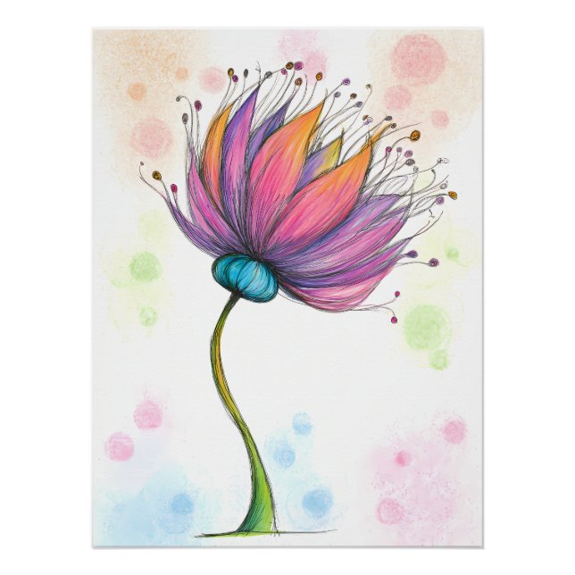 Bunte Blume im Buntstift Stil Poster (Vorderseite)