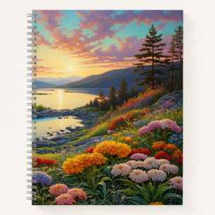 Bunte Blumen am Bergsee - Farbenfrohe Kunst Notizbuch