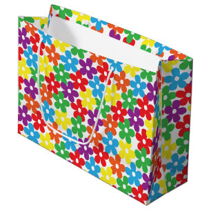 Bunte Blumen auf weißer großer Geschenk-Tasche Große Geschenktüte