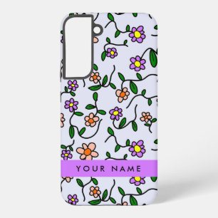 Bunte Blumen, blauer Hintergrund, Lila Samsung Galaxy Hülle