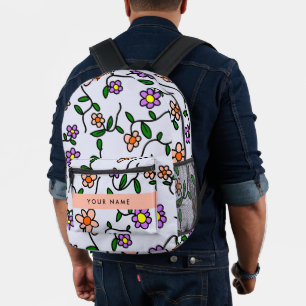 Bunte Blumen, blauer Hintergrund, Orange Bedruckter Rucksack