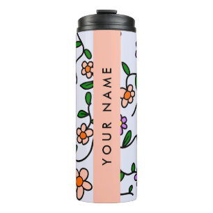 Bunte Blumen, blauer Hintergrund, Orange Thermosbecher