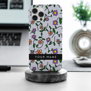 Bunte Blumen, blauer Hintergrund, Schwarz iPhone 15 Pro Max Hülle